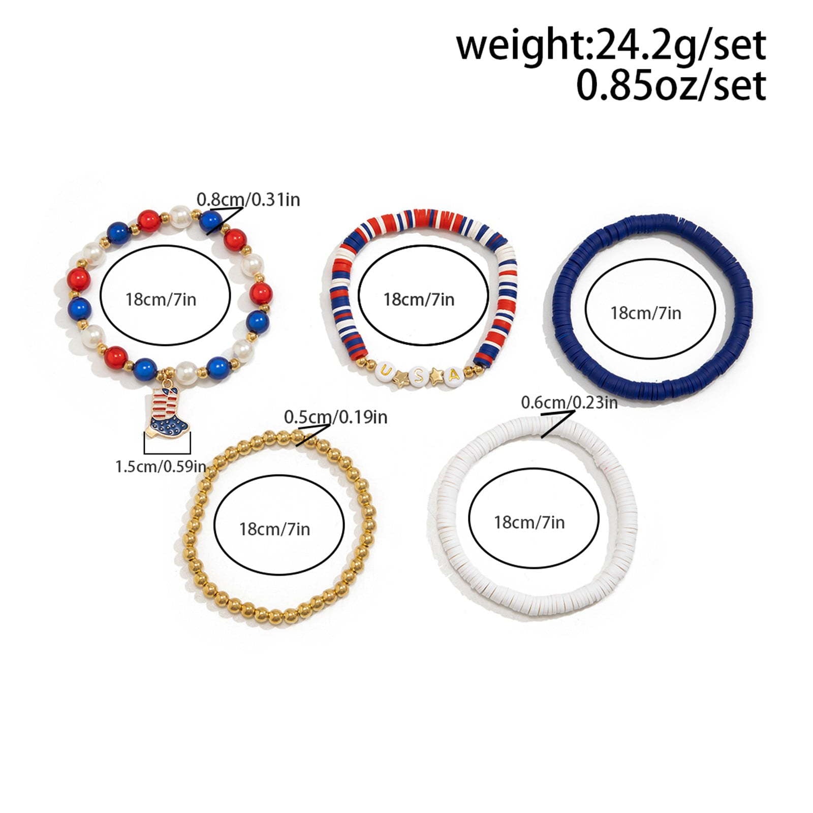 Men's Bracelet Set Beaded Heart Star Letter Soft Clay Jewelry Couple Bracelets Independence Day Bracelet