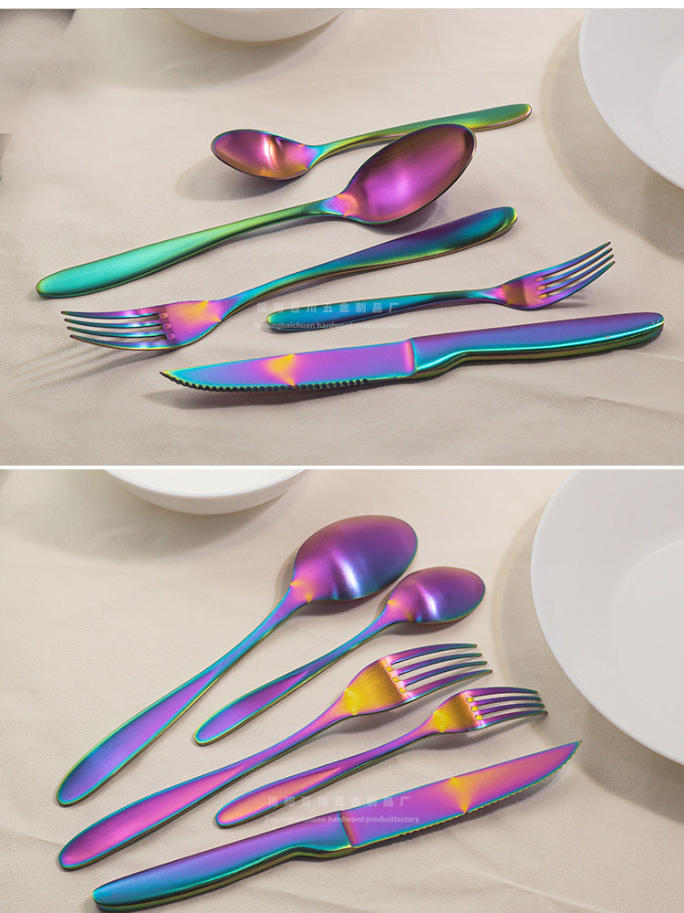 304Stainless Steel Knife Fork Spoon Set Western Tableware Hotel Heavy Sanding Wholesale Steak Knife Tea Spoon Classic Style