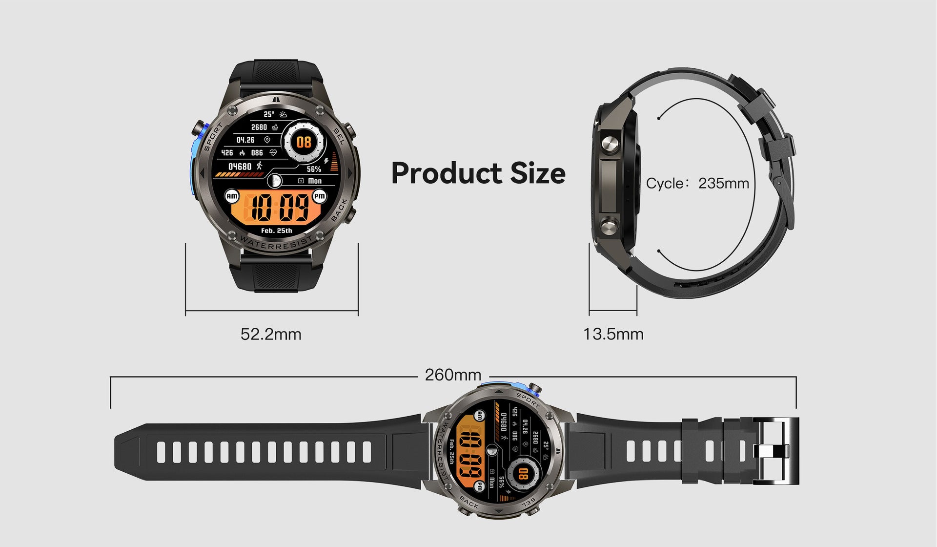 DM56Smart Watch1.52inch Bluetooth call heart rate pedometer sleep monitor GPS Positioning Three-Proof Sports