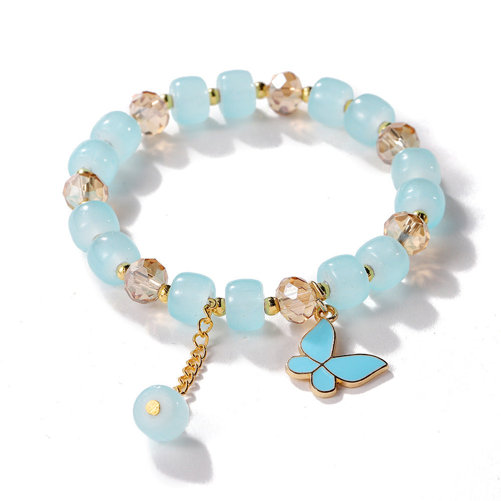 New Explosive Crystal Bracelet for Women, Dopamine Color Matching Beaded Butterfly Crystal Glass Bracelet