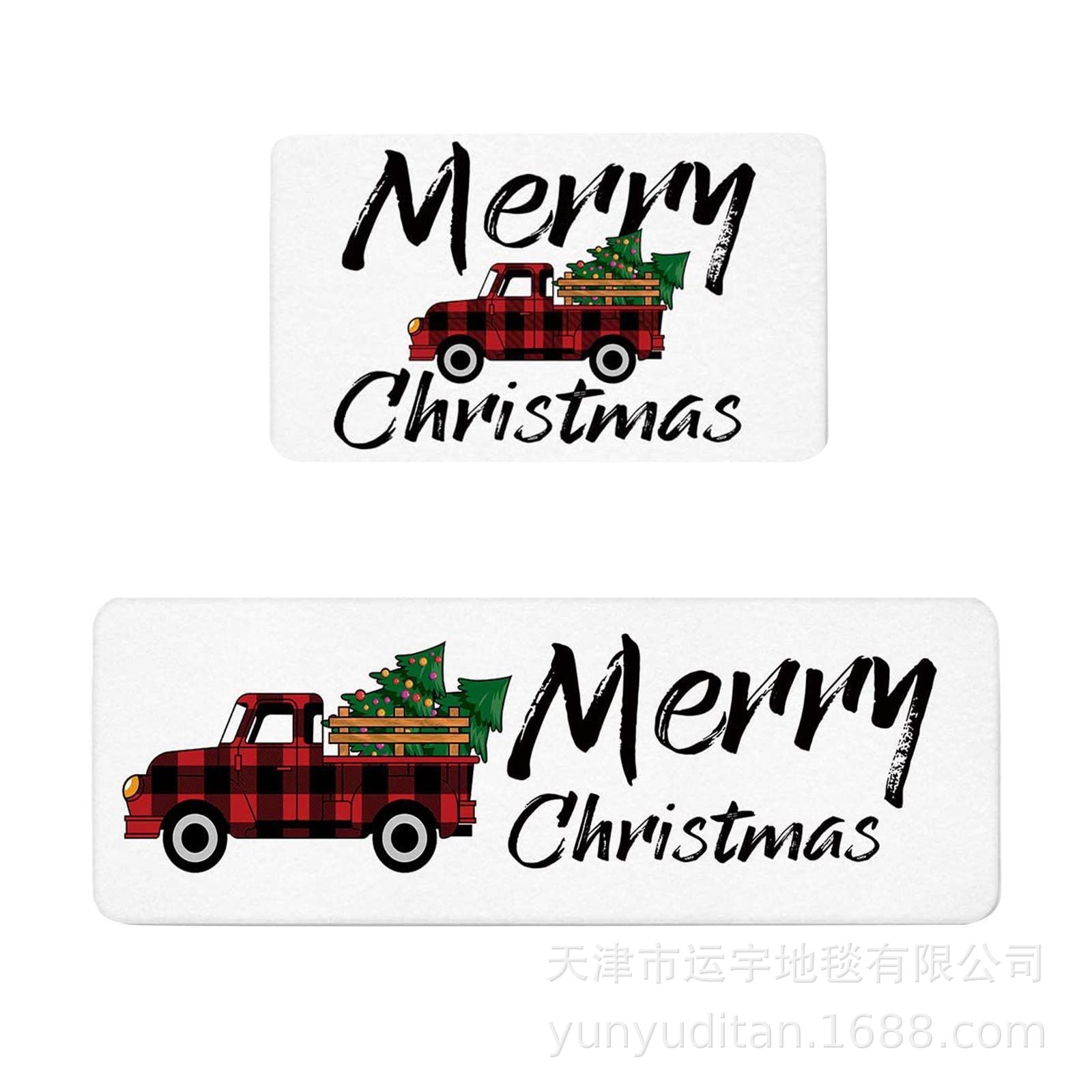 Christmas Kitchen Floor Mat Two-Piece Set Crystal Velvet Water-Absorbent Oil-Absorbent Non-Slip Foot Mat Holiday Decorative Floor Mat