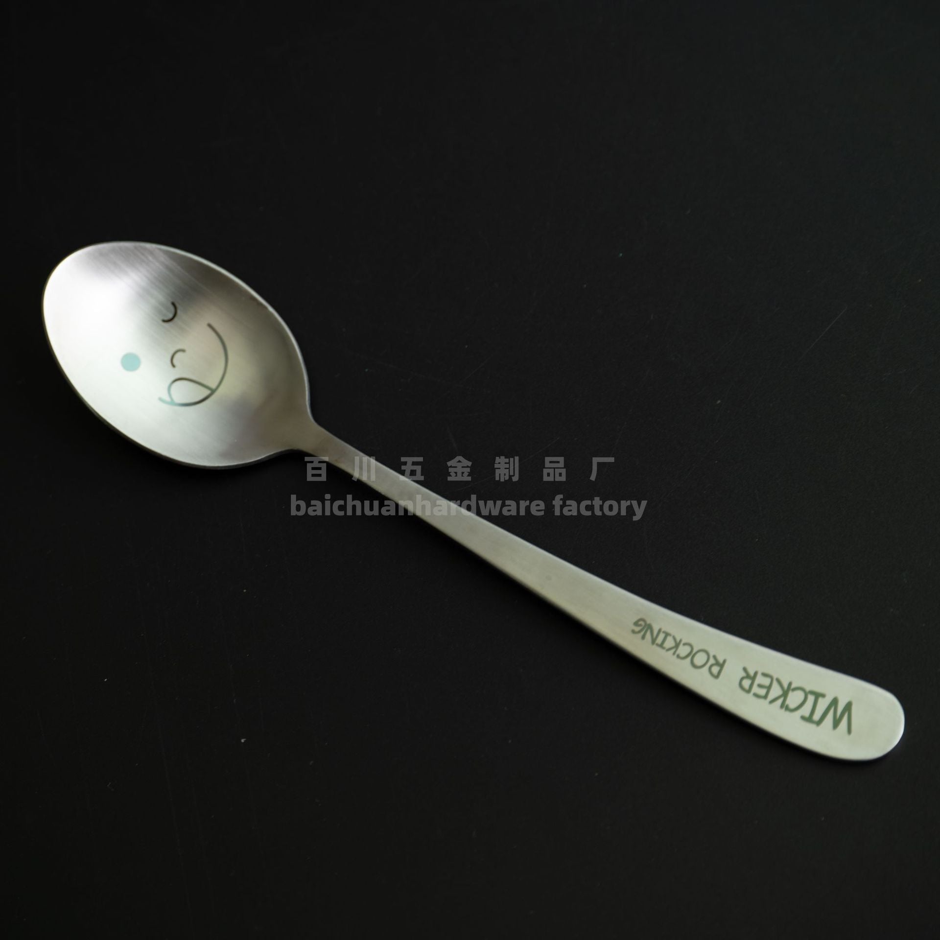 304Stainless Steel Creative Smiley Face Slanted Handle Laser Spoon Chopsticks Fork Student Tableware Full Set Gift Children's Tableware