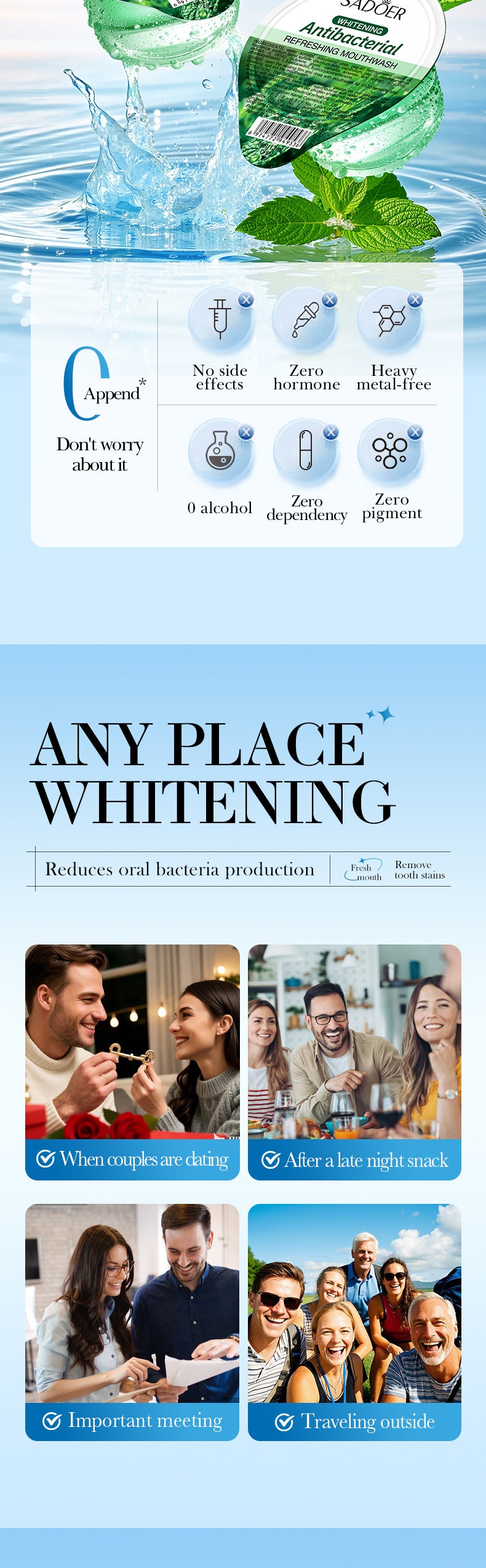 Mint Antibacterial Refreshing Mouthwash SADOER Oral Cleaning Mouthwash Cross-Border Wholesale