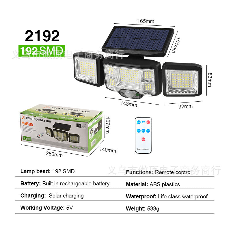 Outdoor Solar Street Light Waterproof Split Wall Light Garden Courtyard Light Human Body Sensor Light Rotatable Three-Head Light