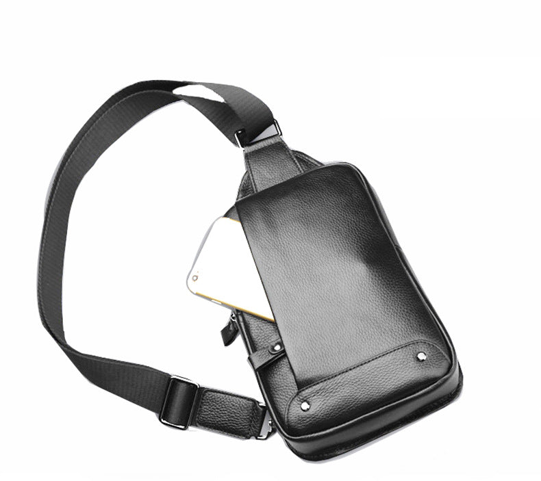 Niche Bag Fingerprint Unlock Men's Top Layer Cowhide Single Shoulder Crossbody Backpack High-End Chest Genuine Leather Chest Bag