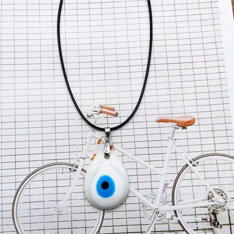 Hot-selling Devil's Eye Necklace European and American Wax Rope Turkish Blue Eyes Round Water Drop Necklace