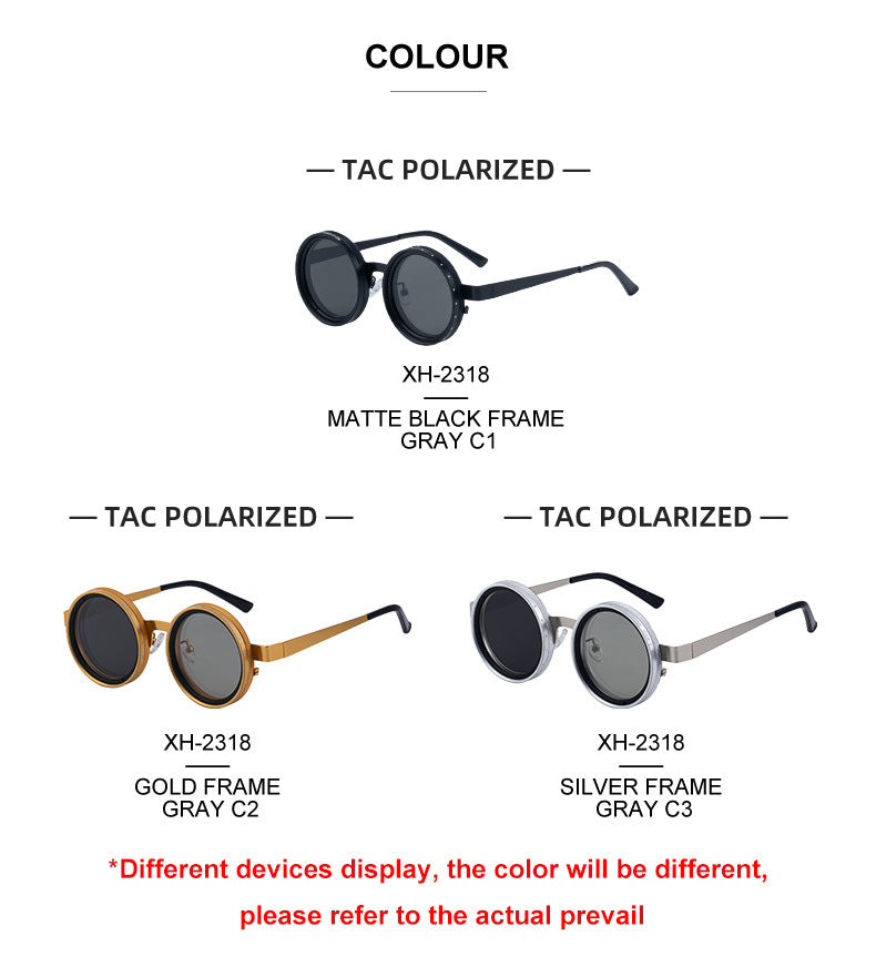 ND Nine-Stage Manual Adjustable Zoom Glasses Anti-Glare Round Frame Sunscreen Sunglasses High-End Polarized Sunglasses for Men