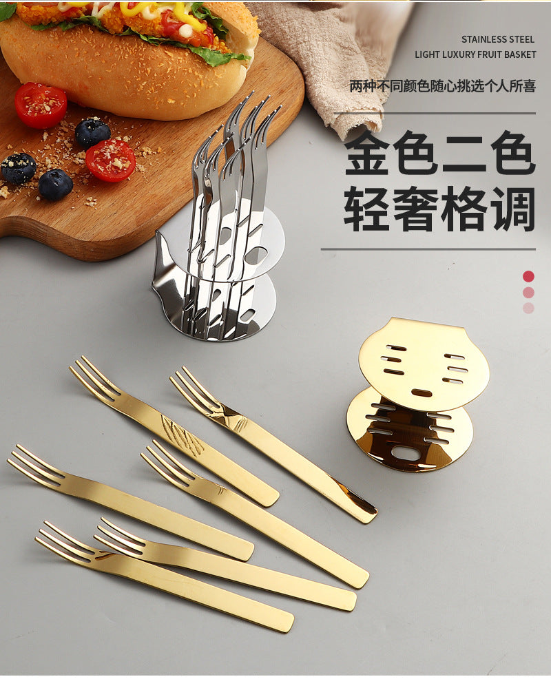 304Stainless Steel Fork Hotel Restaurant Fruit Fork with Base6Home Cake Dessert Fork Set