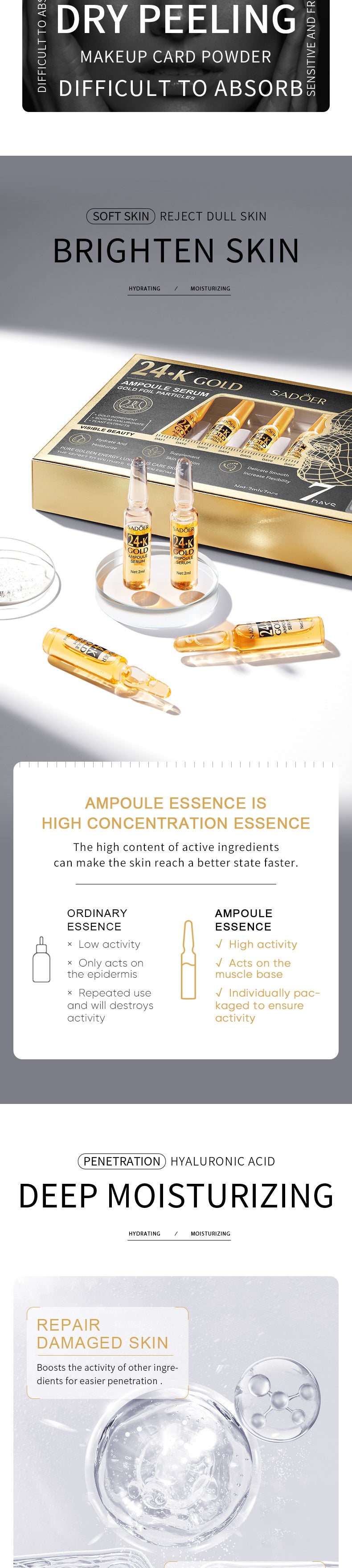 Ampoule Essence SADOER Golden Hyaluronic Acid VC Moisturizing and nourishing  Foreign Trade Live Wholesale