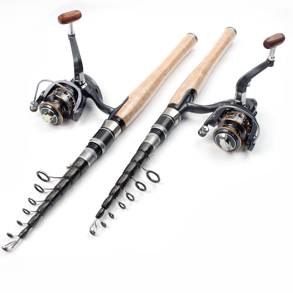 Wooden Handle Portable Sea Rod Set Retractable Lure Rod Fishing Gear with Hair Band Single Rod Manufacturer Wholesale