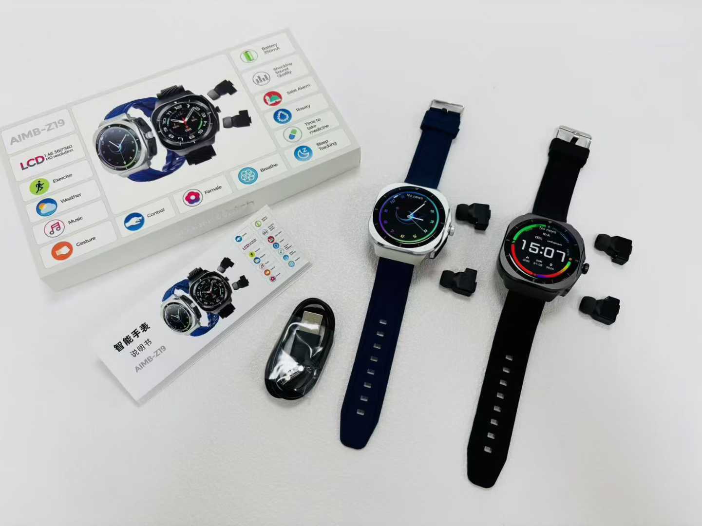 AIMB-Z19Smart Watch Bluetooth Call True Heart Rate Step Count Sleep Monitoring Hidden Earphones Sports Three-Proof