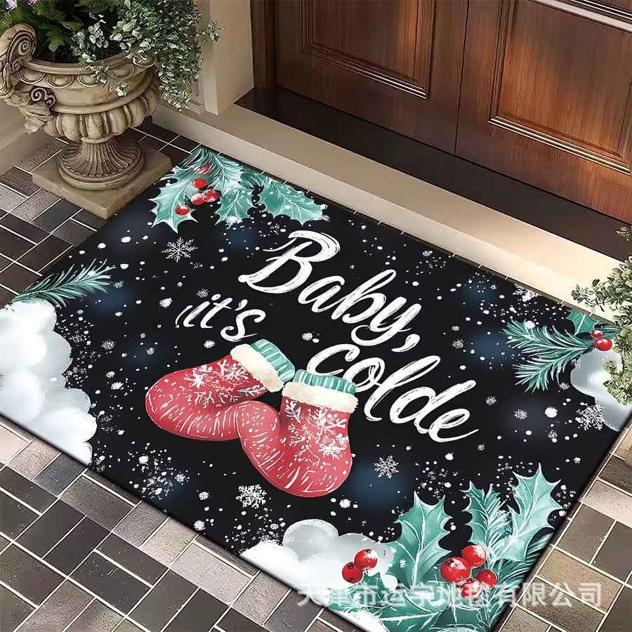 Carpet Crystal Velvet Christmas Floor Mat Cartoon Holiday Decoration Entry Door Floor Mat Dirty Resistant Foot Mat