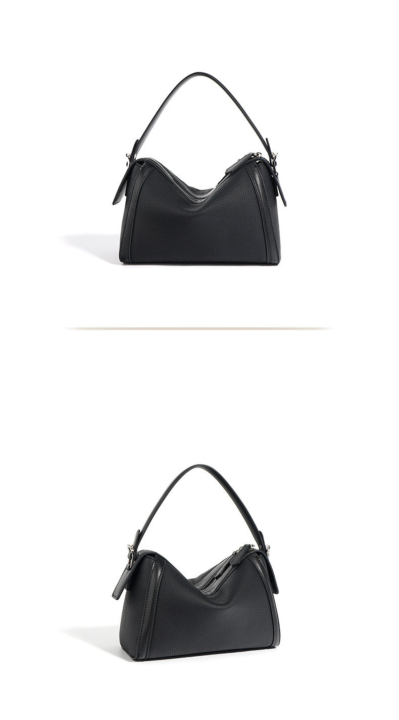 New Top Layer Cowhide Boston Bag Fashion Women's Bag Simple Texture Cowhide Shoulder Crossbody Bag Niche Design Sense