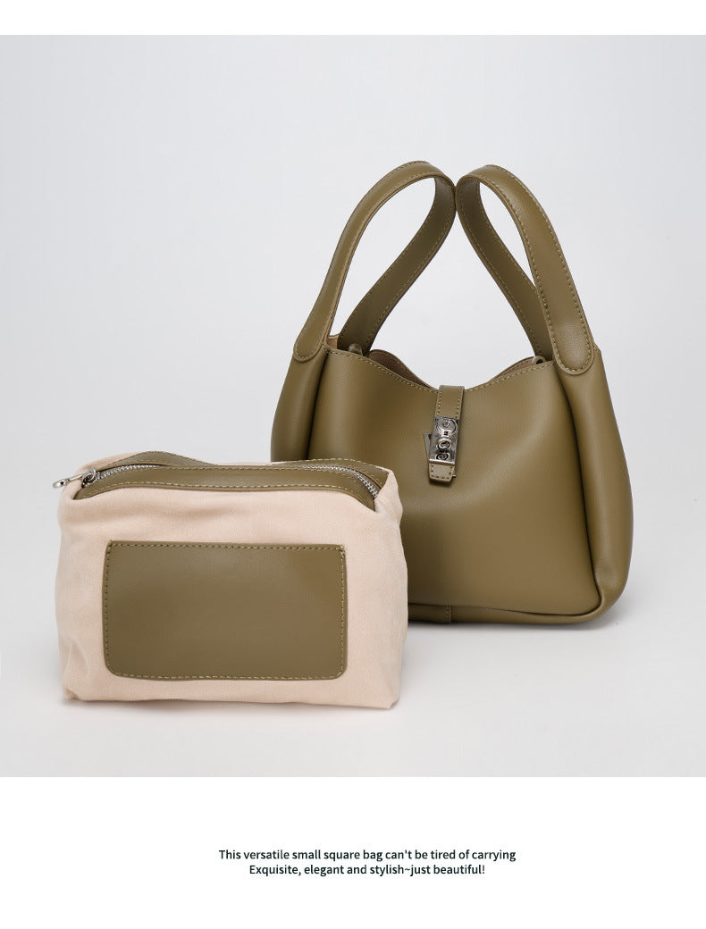 New Style Cowhide Vegetable Basket Bag for Women2024Summer Simple Fashion Large Capacity Single Shoulder Crossbody Bag Niche Lazy Style