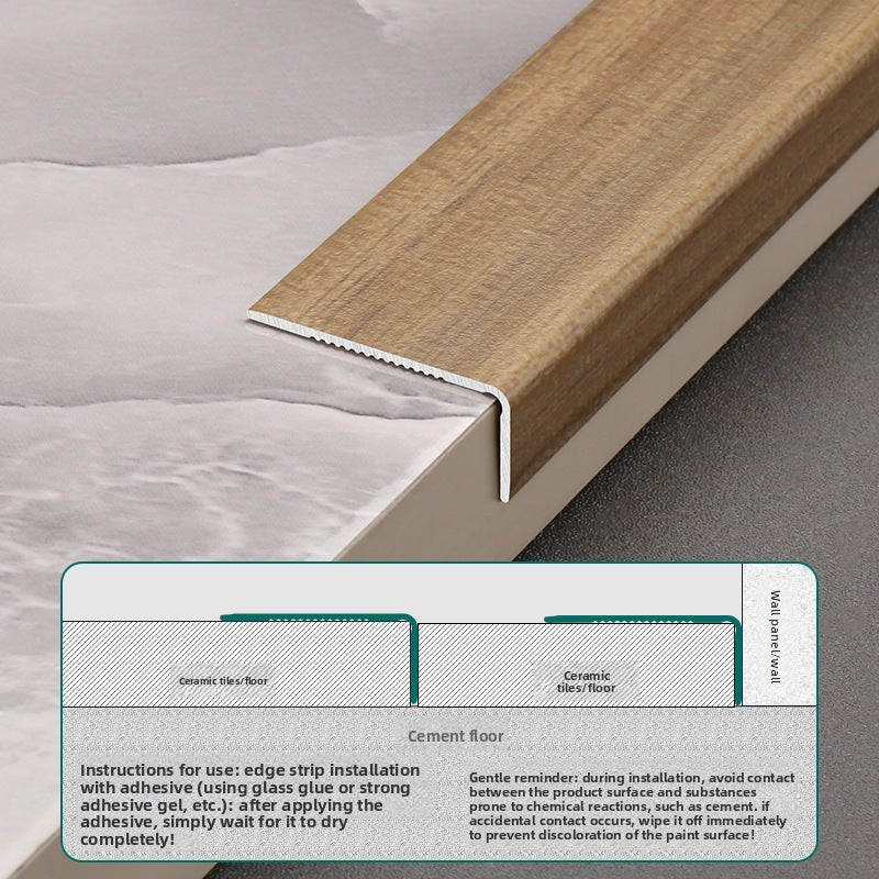Aluminum alloy wood grain L Edge trim for wooden flooring at right angles7Decorative tile edge trim with embossed pattern for exterior corners
