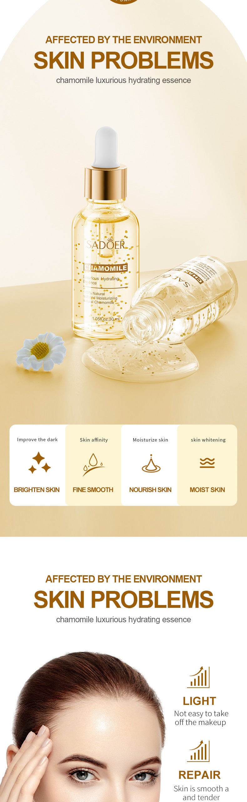 Plant Essence Serum SADOER Aloe Vera Rose Chamomile Hydrating Moisturizing  Foreign Trade Wholesale