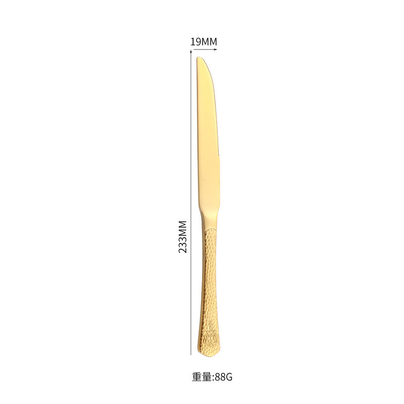 410Stainless Steel Tableware Hotel Restaurant Hammered Knife Fork Spoon24Set of High-End Western Cuisine Embossed Steak Knives and Forks