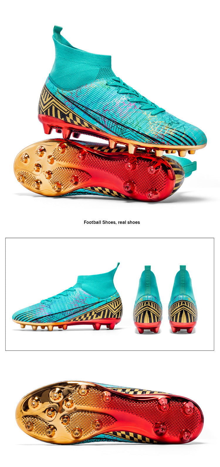 Large Size Men's Soccer Shoes AG Long Spike Gold-Plated Hot Stamping Football Shoes for Youth Professional Competition Training Shoes Wholesale