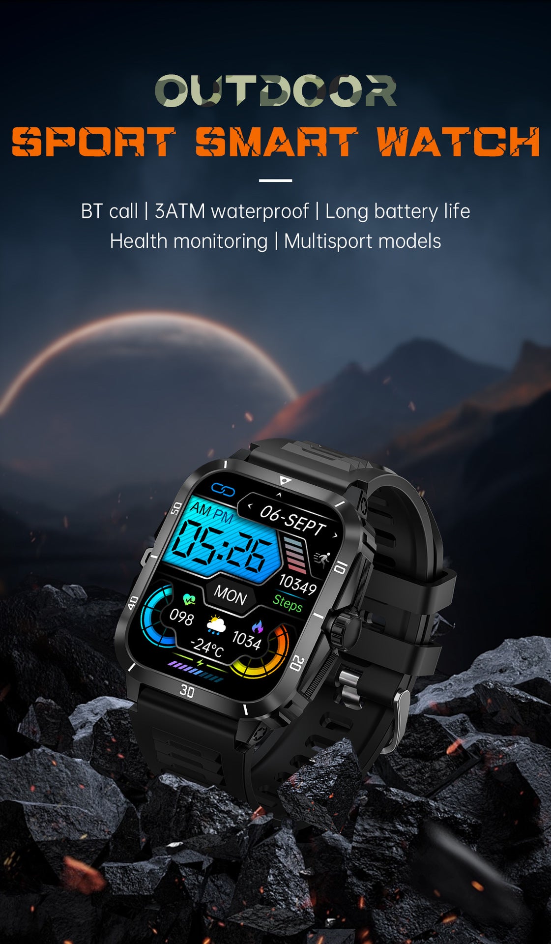 KT71Smart Watch Bluetooth Call True Heart Rate Step Sleep Monitoring3ATM Deep Waterproof Sports Tri-Proof