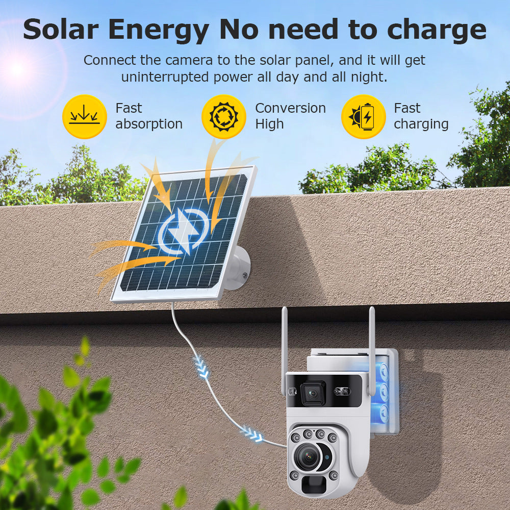 Outdoor202X Zoom Solar Camera Dual Lens Low Power Consumption Full Color Night Vision Mobile Remote Monitoring