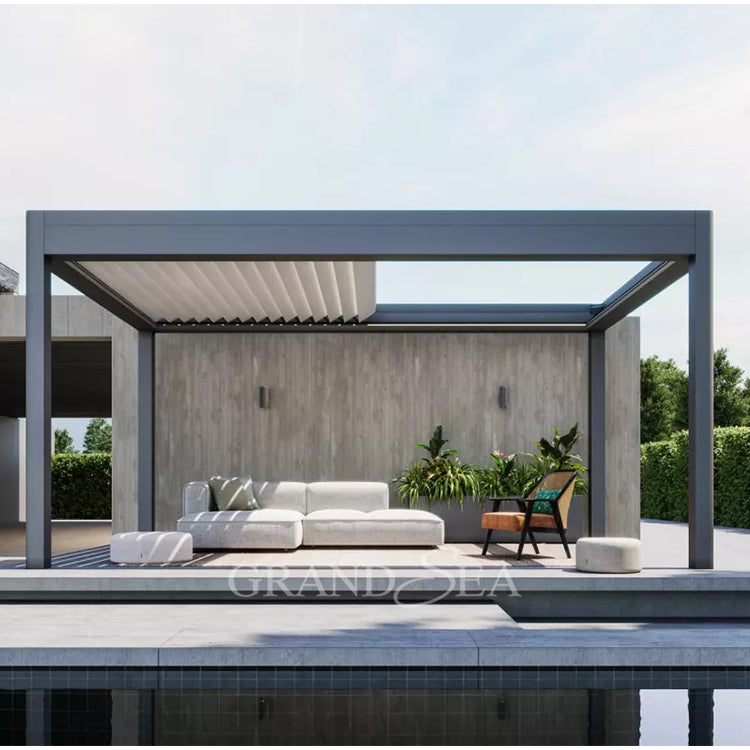 Waterproof Pergola Leisure Garden Motorized Louvered Roof Aluminium Outdoor Bioclimatic Pergola Aluminum