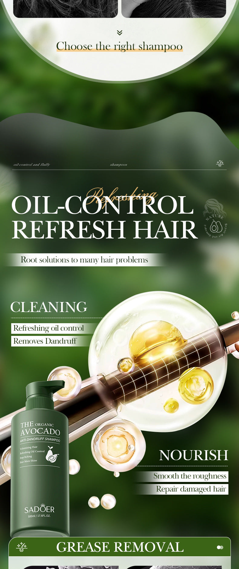 Avocado Anti-Dandruff Oil Control Shampoo SADOER Fluffy Deep Cleansing Shampoo  Wholesale