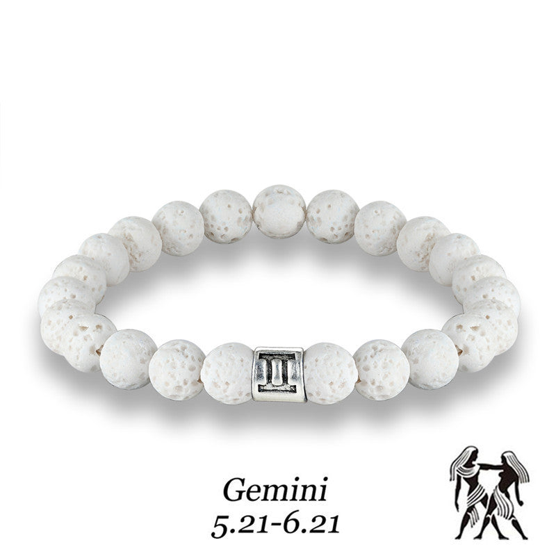 White Volcanic Stone Zodiac Bracelet Couple Holiday Gift Bracelet Scorpio Aquarius Pisces Twelve Zodiac Bracelet