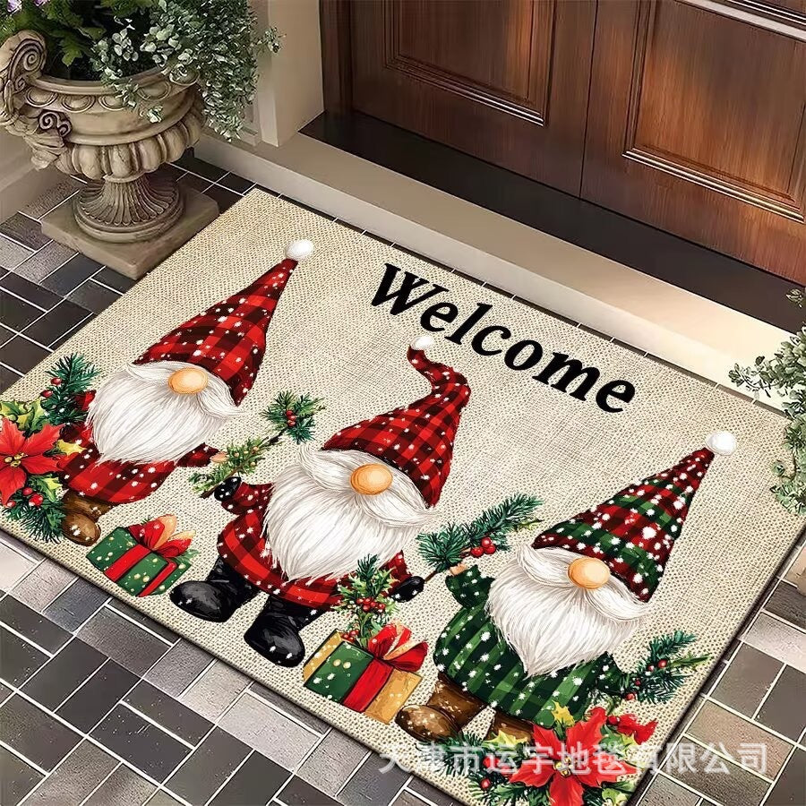 Carpet Crystal Velvet Christmas Floor Mat Cartoon Holiday Decoration Entry Door Floor Mat Dirty Resistant Foot Mat
