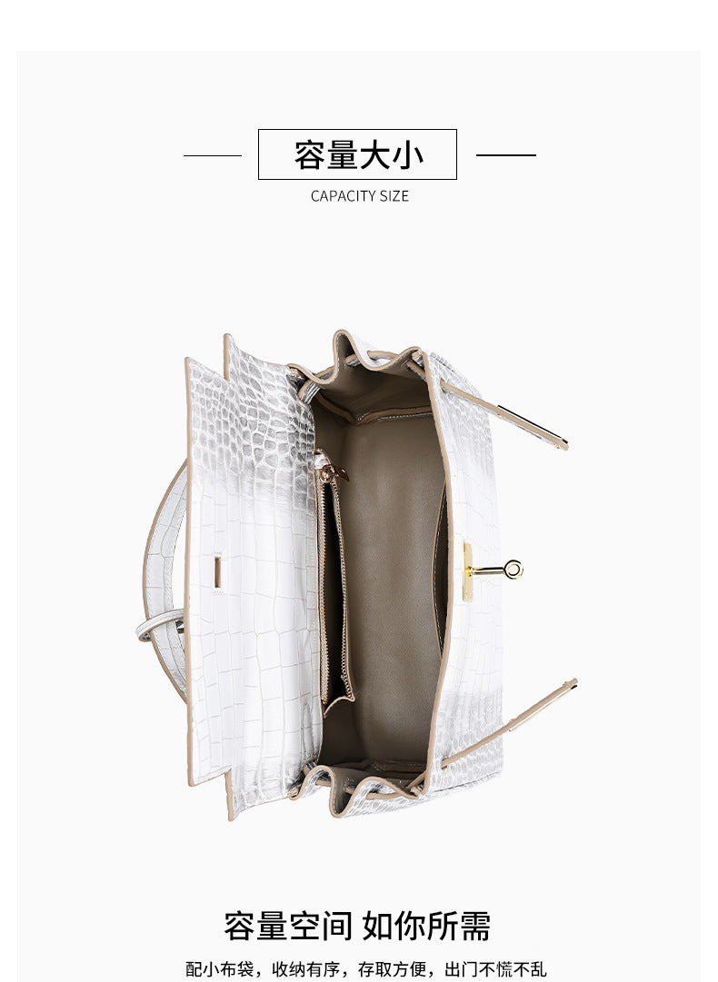 European and American Crocodile Pattern Kelly Bag Large Capacity Light Luxury Fashion Single Shoulder Crossbody Bag Versatile Niche Handbag for Women