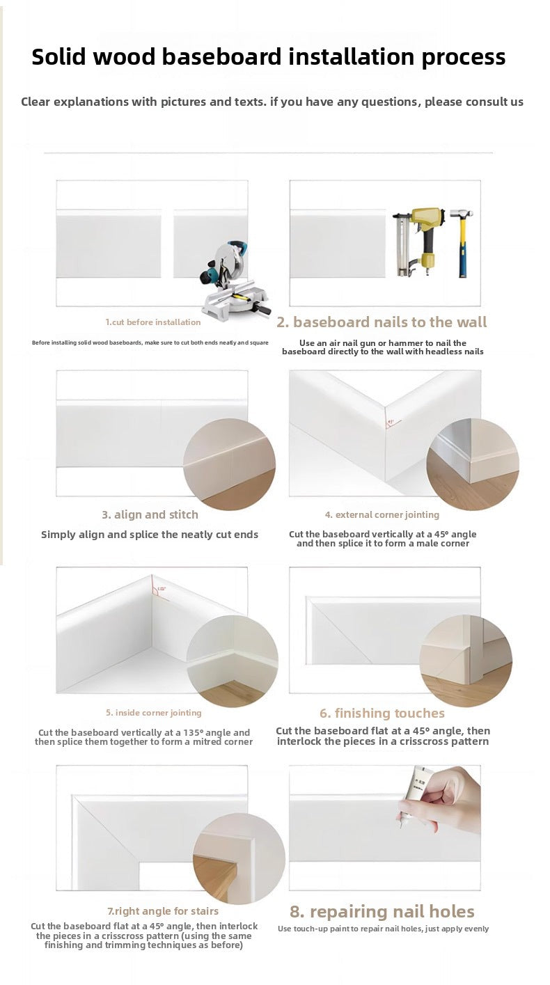Italian-style ultra-narrow, ultra-thin straight wall molding L Floor skirting is covered to prevent moisture 5.5 Solid wood skirting board