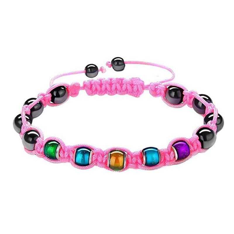 Hot Selling Braided Bracelet Black Magnet Black Gallstone moodbead Beaded Thermochromic Bead Braided Bracelet