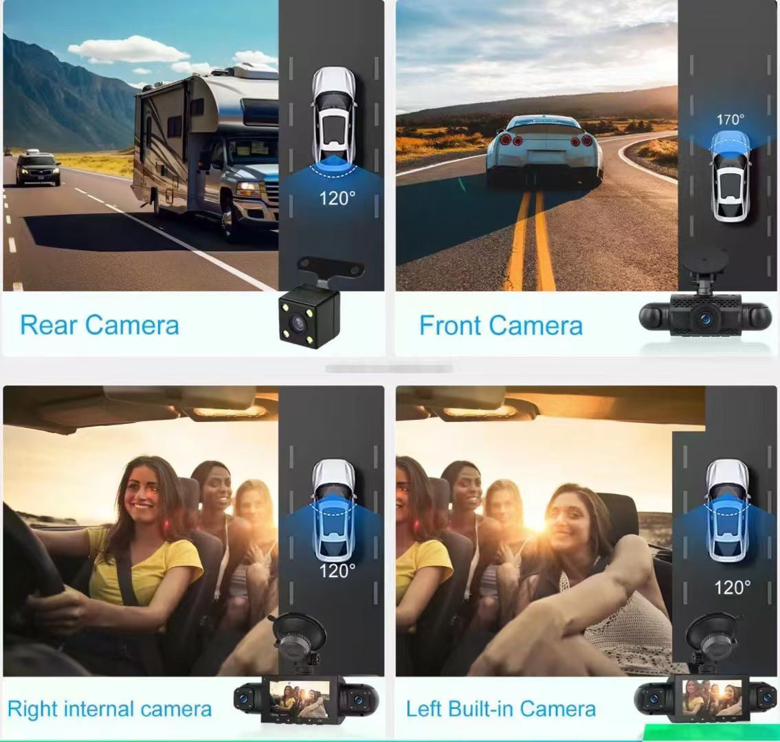 Dash Cam with Four Lenses1080P High-definition infrared night vision four-record simultaneous display dash cam DVR
