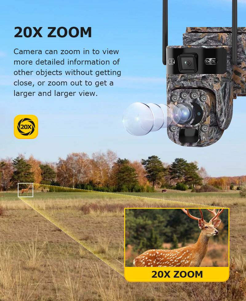 Specially designed for the new bush camouflage pattern4G Solar-powered Camera6MP Hd202x Zoom Surveillance Camera