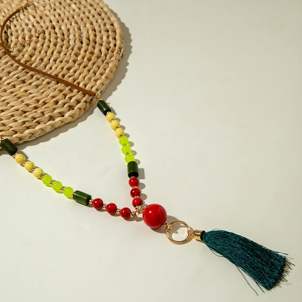 European and American Retro Turquoise Pendant Sweater Chain Design Heart-shaped Women's Autumn Winter Long Tassel Y Type Necklace
