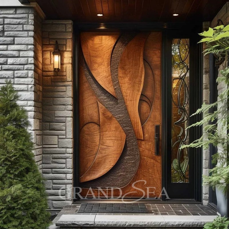 American Style Contemporary Solid Wood Entry Main Entrance Doors Front Doors for Houses Modern Exterior Main Pivot Door