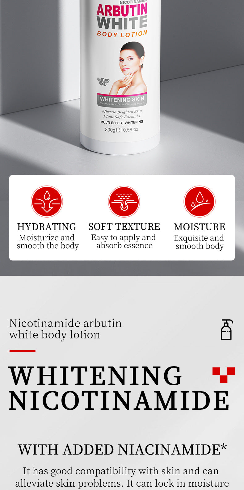 Whitening Body Lotion SADOER Niacinamide Arbutin Brightening Moisturizing Lotion Cross-Border Wholesale