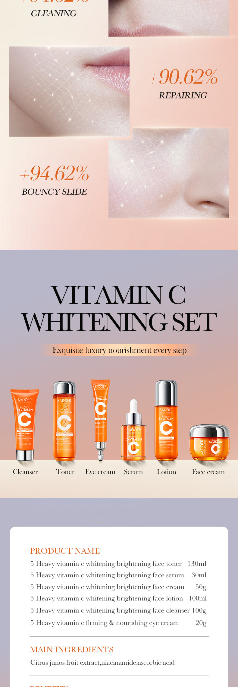 Five Dimensions in  C Skin care product set SADOER Whitening and brightening skin care six-piece set  foreign trade wholesale