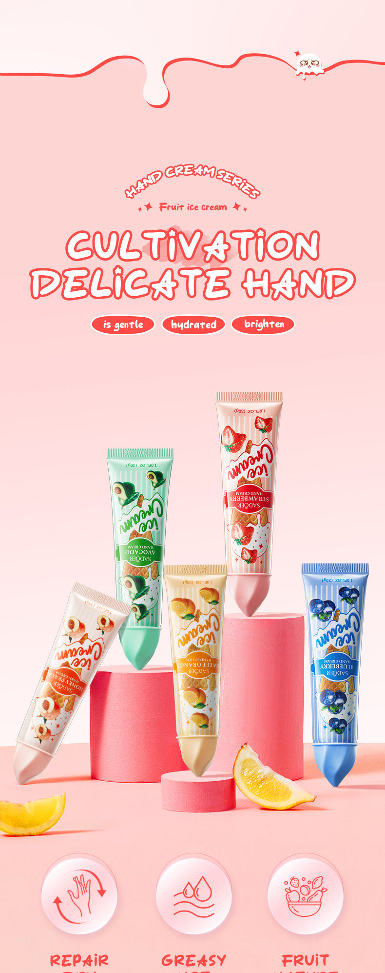 Fruit Hand Cream SADOER Ice Cream Series Moisturizing Autumn and Winter Hand Cream  Foreign Trade Wholesale