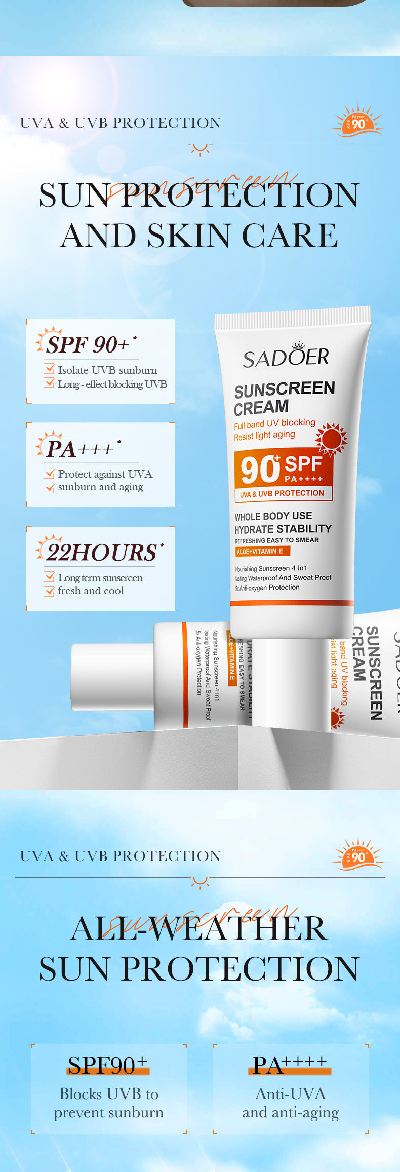 Sunscreen SADOER Clear Anti-Aging Refreshing UV Protection Sunscreen Lotion  Wholesale