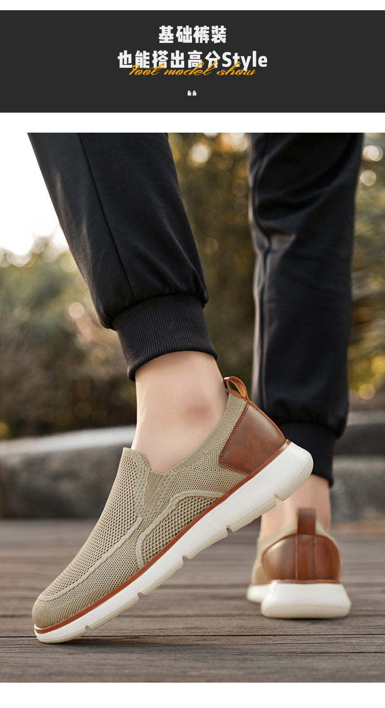 Vintage Casual Trendy Shoes Large Size Breathable Flyknit Mesh Men's Slip-On Lightweight Non-Slip Men's Shoes Large Size Men's Shoes