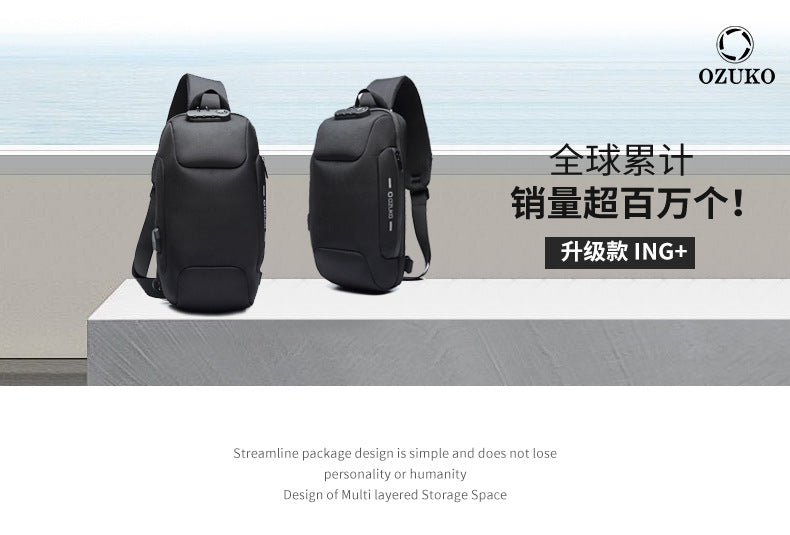 ozuko New Men's Chest Bag Casual Versatile Crossbody Bag Waterproof Anti-theft Men's Bag Crossbody Bag High-end Feel