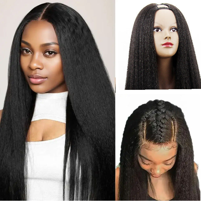 Factory Direct Sale V-part brown Yaki Straight Wig