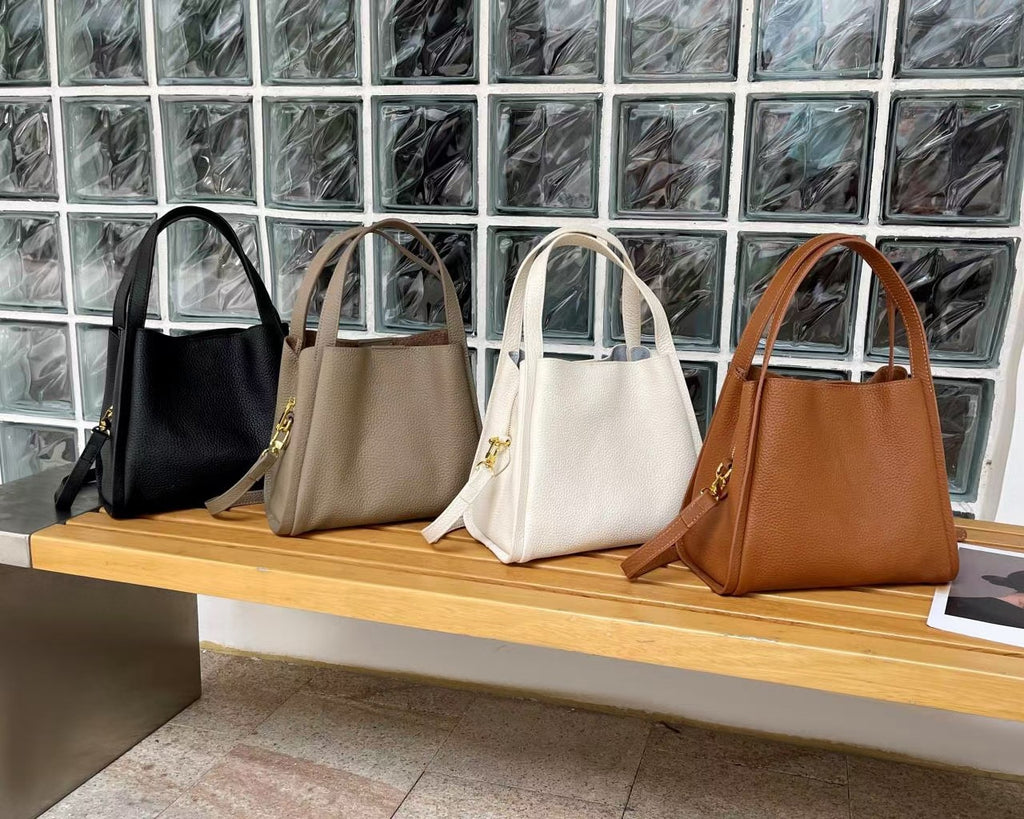 Genuine Leather Basket Bag Handheld Bucket Bag Women's Winter Crossbody Bag Large Capacity Top Layer Cowhide Bucket Style