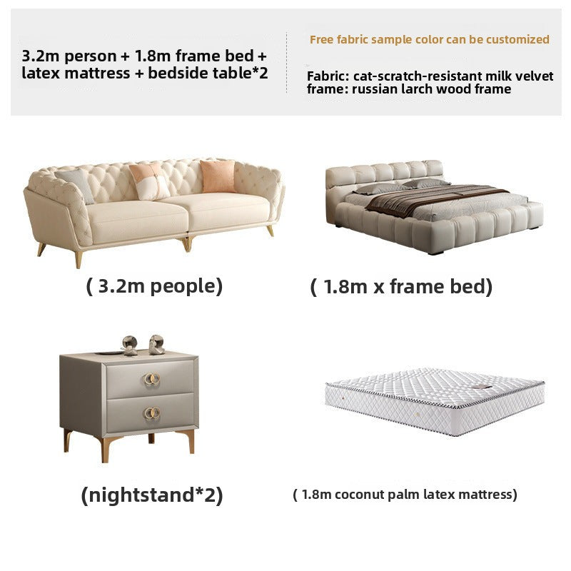 Cream Style Zipper Sofa Light Luxury Fabric French Retro Large and Small Apartment Living Room American Simple Straight Row Skin Feel Velvet