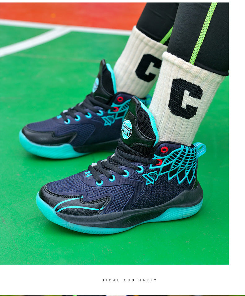 Children's Shoes Breathable Mesh Water-Resistant Sports Shoes for Teenagers Wear-Resistant Shock-Absorbing Non-Slip Professional Training Basketball Shoes