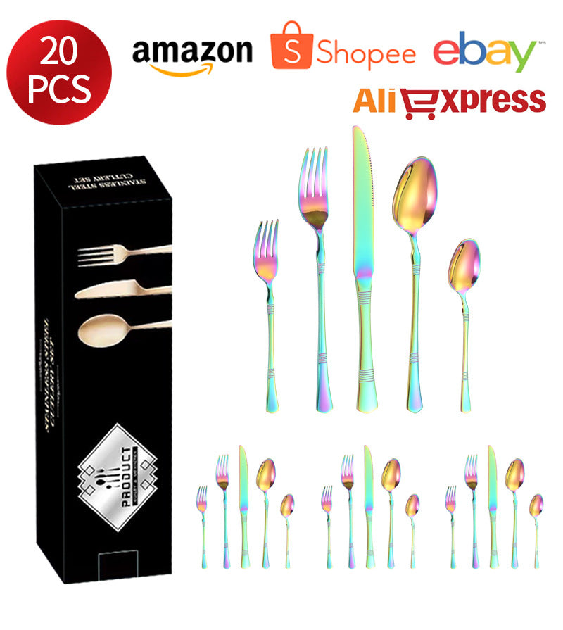 Stainless Steel Cutlery Western Steak Knife and Fork6Restaurant Crown Knife, Fork, and Spoon for One Person24Piece Suit