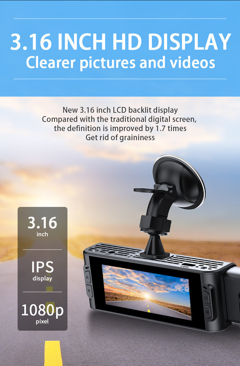 S181080P Three-lens driving recorder with high-definition ultra-wide-angle night vision WiFi Vehicle Front Dash Cam