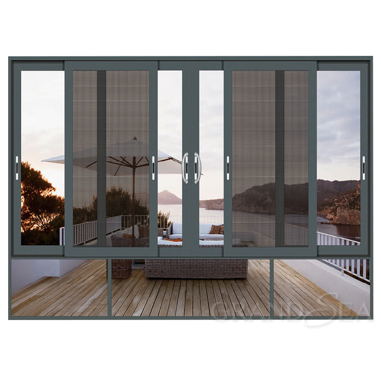 Strong Stainless Steel Mesh Customized Aluminum Balcony Sliding windows With Safety Lock