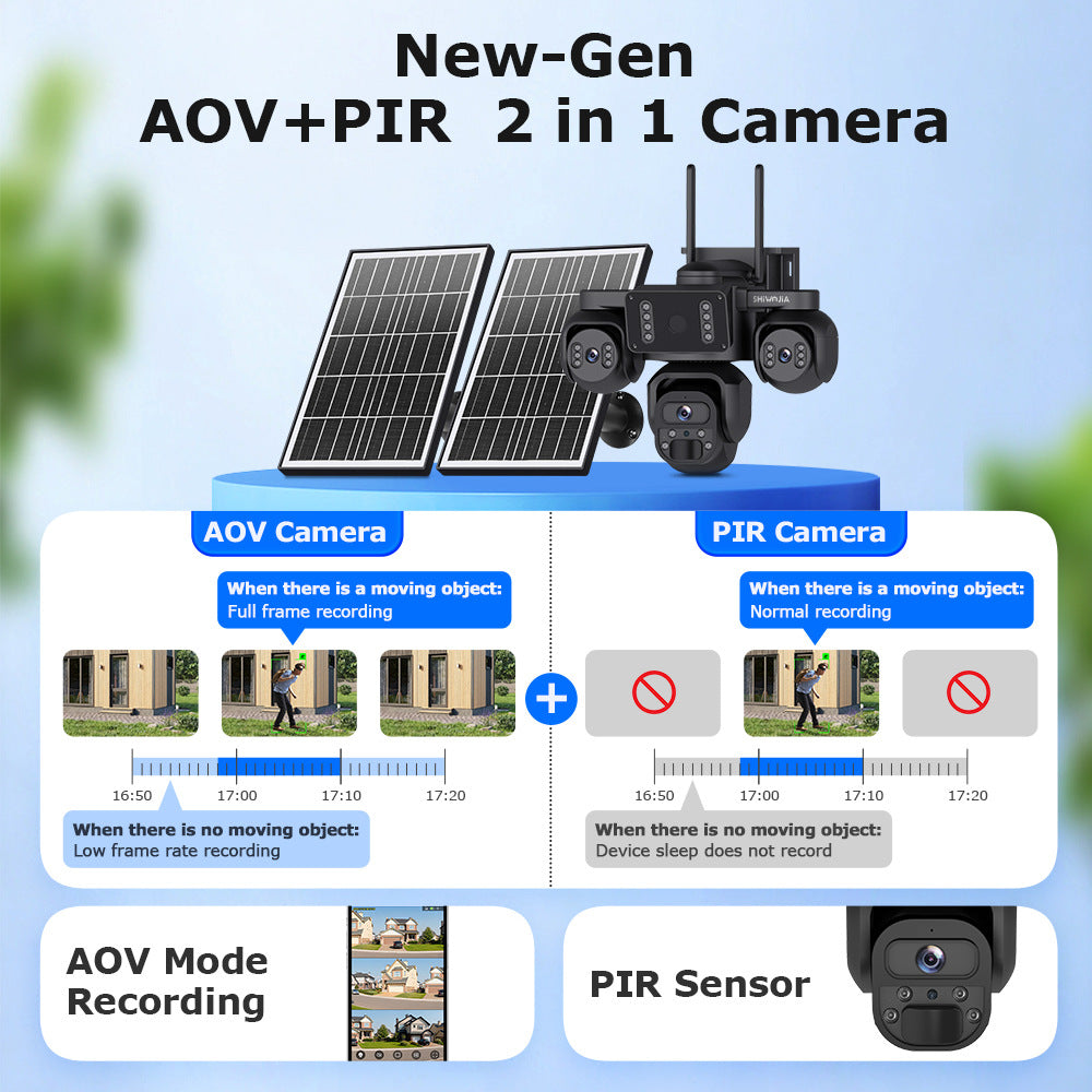 New Product AOV Low Power Consumption Trinocular Solar Camera9MP High Definition Full Color4G Solar Monitoring