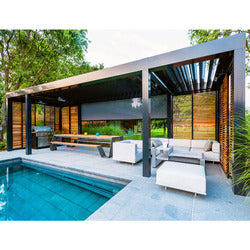 Outdoor Garden Motorized Louvered Roof System Bioclimatic Pergola Outdoor Aluminum Pergola With Sliding Glass Door and Louvered